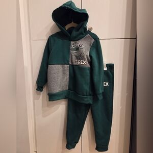 Green and Gray T-Rex Hoodie and Pants Set
